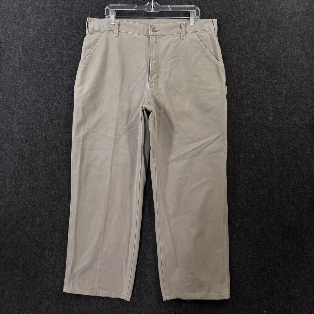 Carhartt Carpenter Pants Men's 36x28 Khaki Canvas Work Dungaree B11 DES